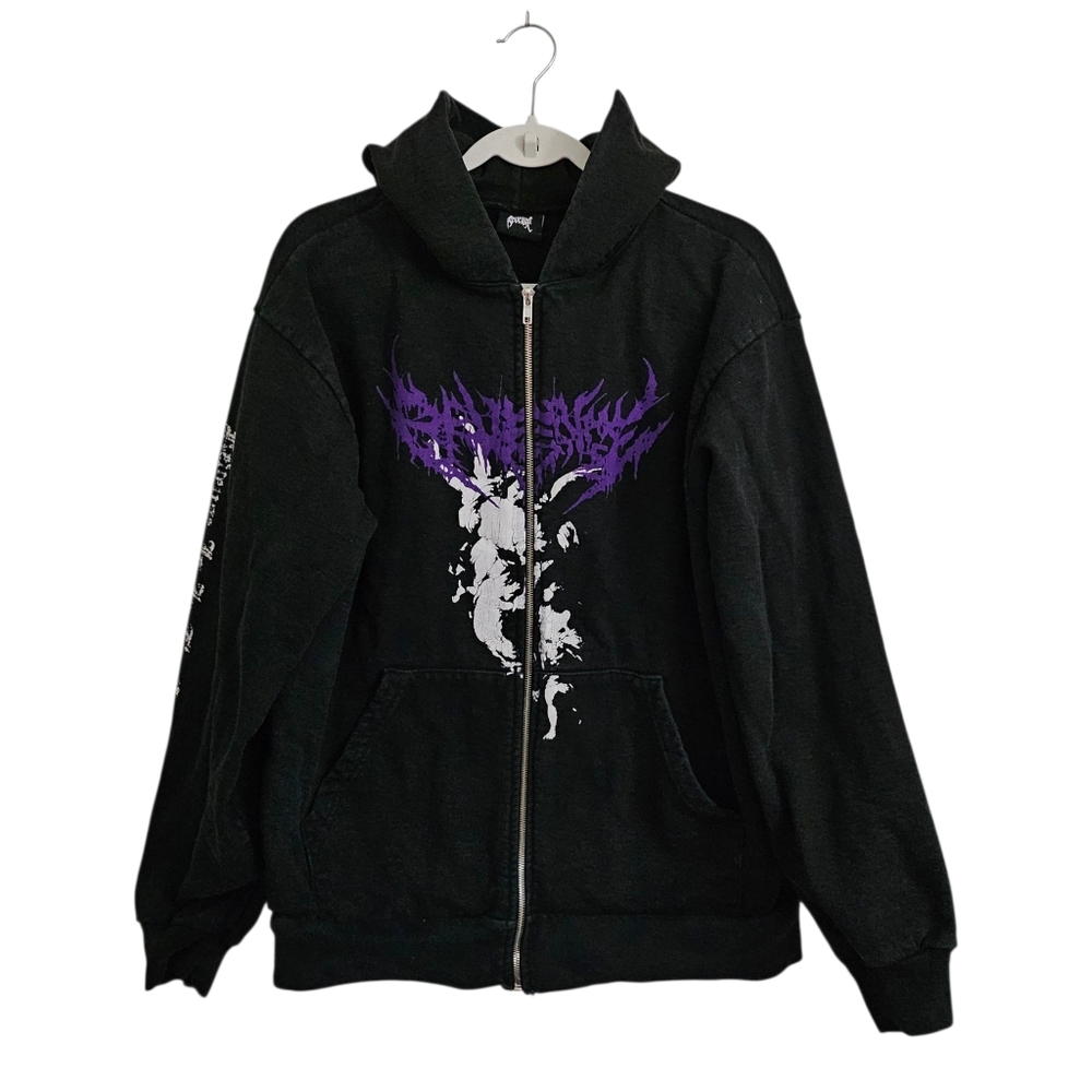 Revenge Hoodie Mens Large Black Creator's Hands Arch Logo Zip-Up Jacket Sweater